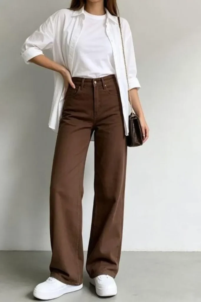Brown Jeans With Sneakers Fashion