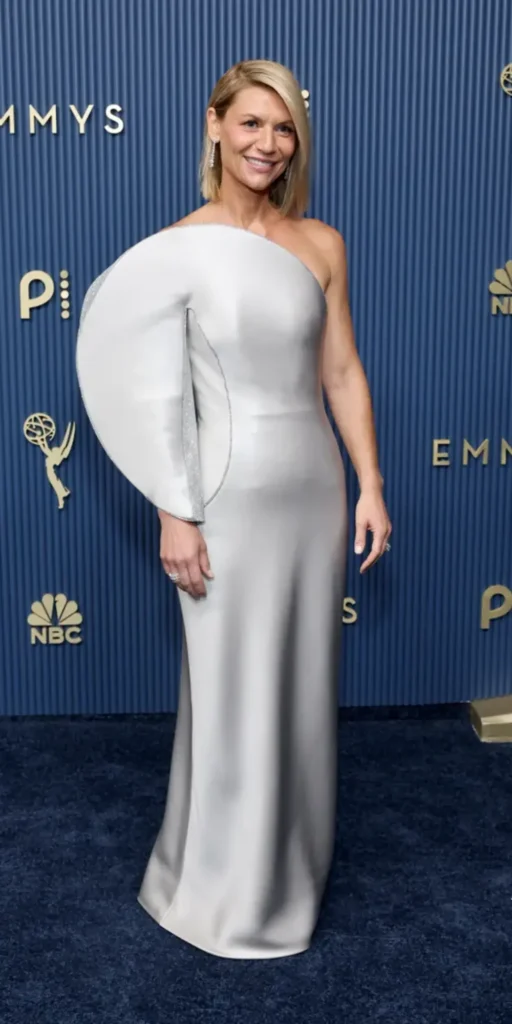 Claire Danes wearing a sculptural Giorgio Armani Privé gown at the 2026 Emmy Awards