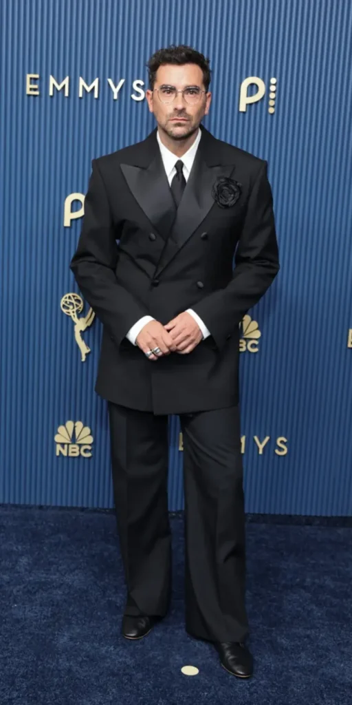 Dan Levy wearing a Celine tuxedo at the 2026 Emmy Awards