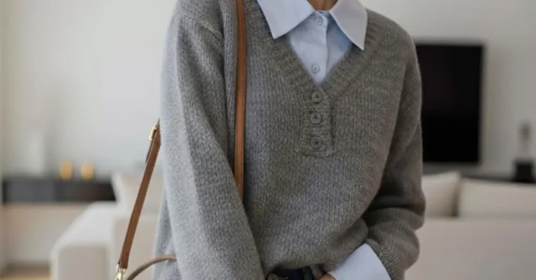 white button down shirt under cardigan women outfit