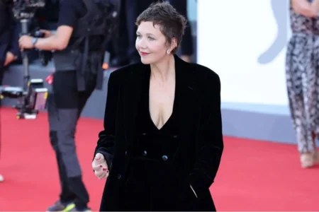 Maggie Gyllenhaal Wears Celine and Jazz Shoes on the Venice Red Carpet Maggie Gyllenhaal Celine Look at Venice Red Carpet 2026
