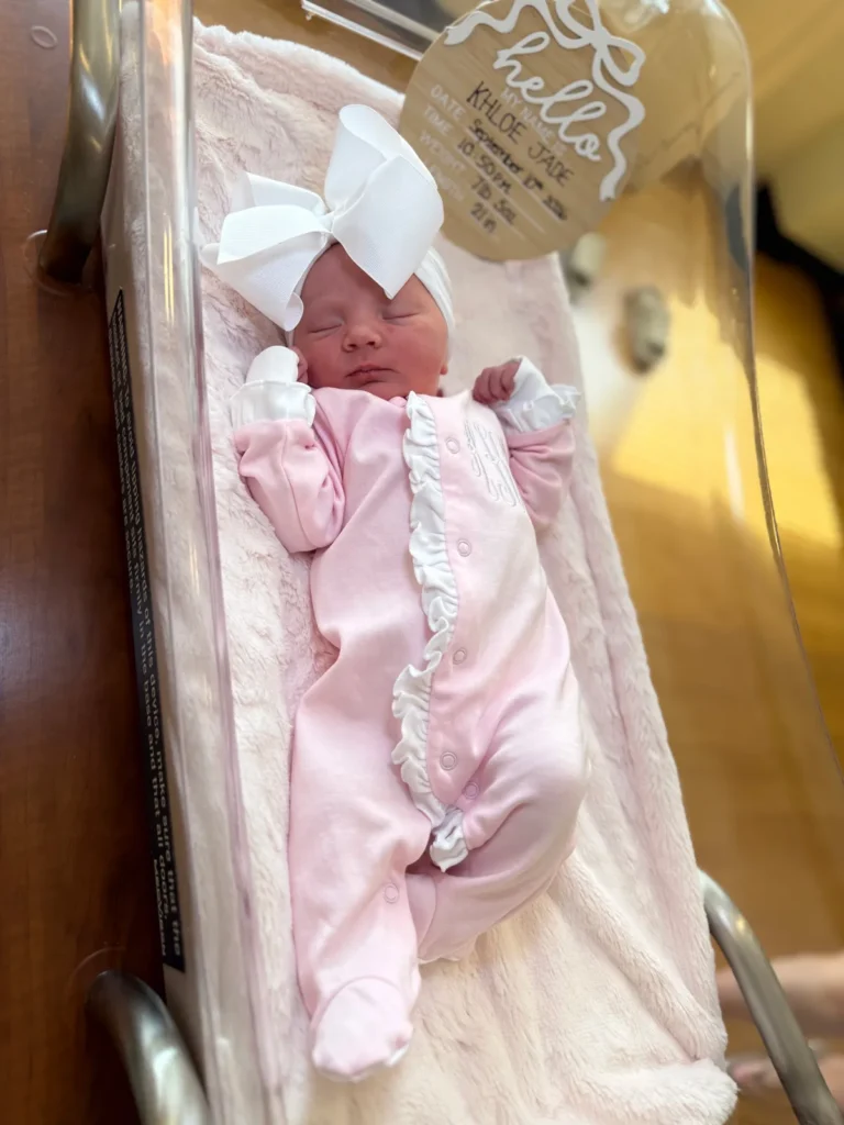 Newborn Khloe Jade Kosinski pictured in the hospital