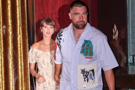Taylor Swift and Travis Kelce at their wedding celebration