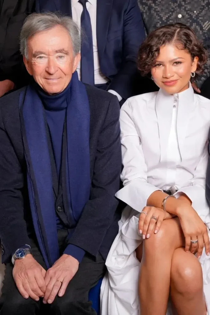Bernard Arnault and Zendaya attending the Louis Vuitton fashion show in Paris