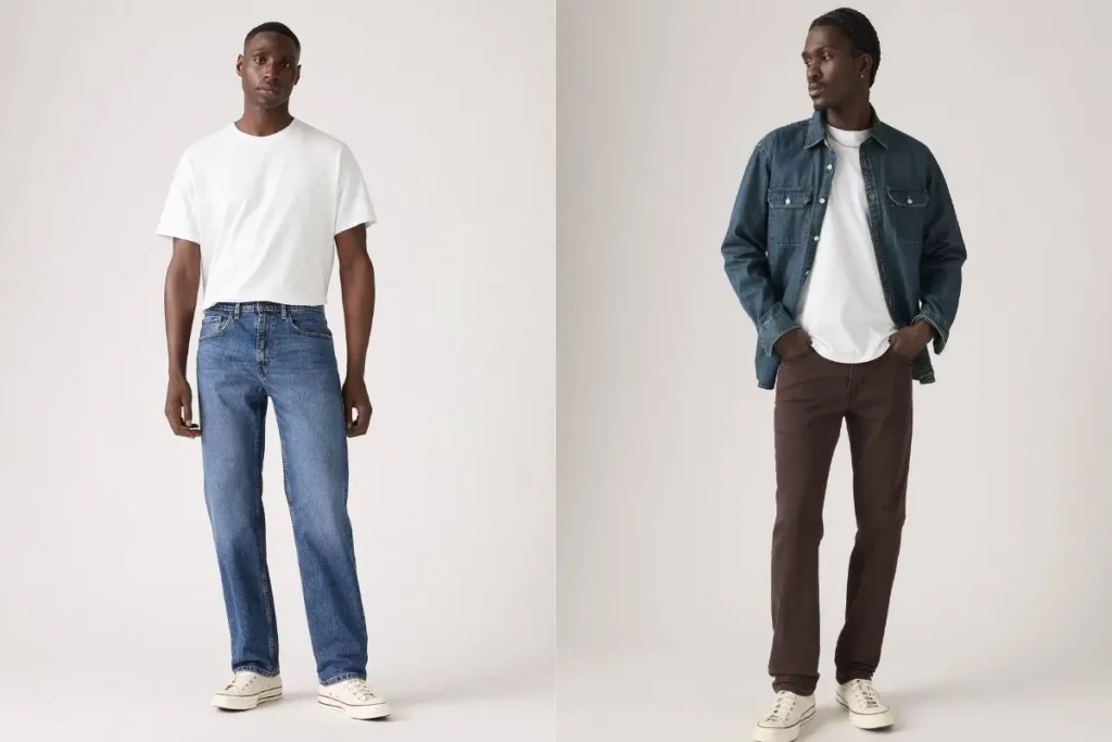 Brown Jeans vs Blue Jeans: Which Denim Style Is Better for Everyday Wear Brown jeans vs blue jeans, two Black men showing their jeans for comparison