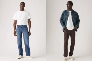 Brown jeans vs blue jeans, two Black men showing their jeans for comparison
