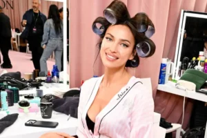 Irina Shayk poses backstage at the 2026 Victoria’s Secret Fashion Show in Los Angeles